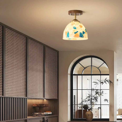 Mosaic Colorful Glass Shell Ceiling Light Semi-Flush Mount