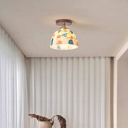 Mosaic Colorful Glass Shell Ceiling Light Semi-Flush Mount