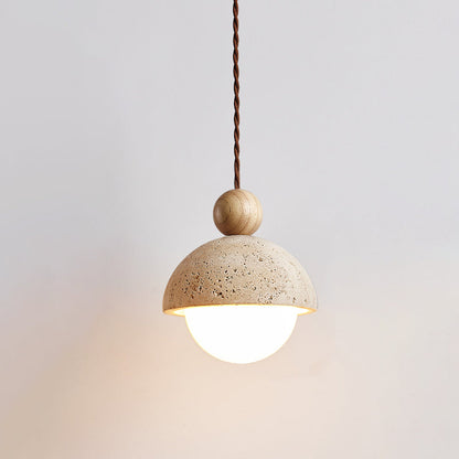 Vaire Pendant Light Travertine Dome Glass