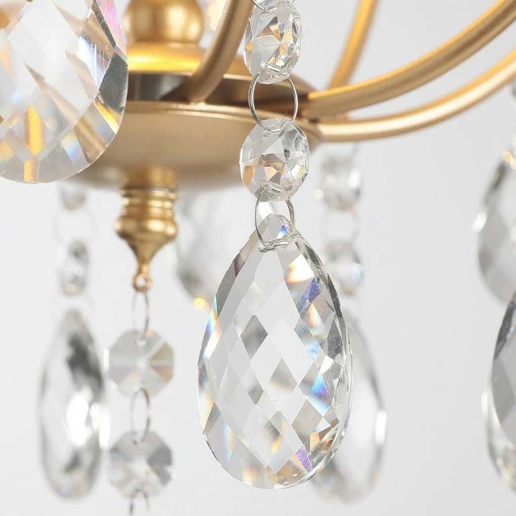 Pendant Chandelier Light French Unique Iron Crystal Drop, Gold