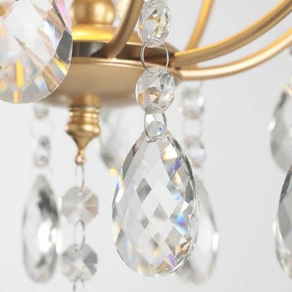 Pendant Chandelier Light French Unique Iron Crystal Drop, Gold