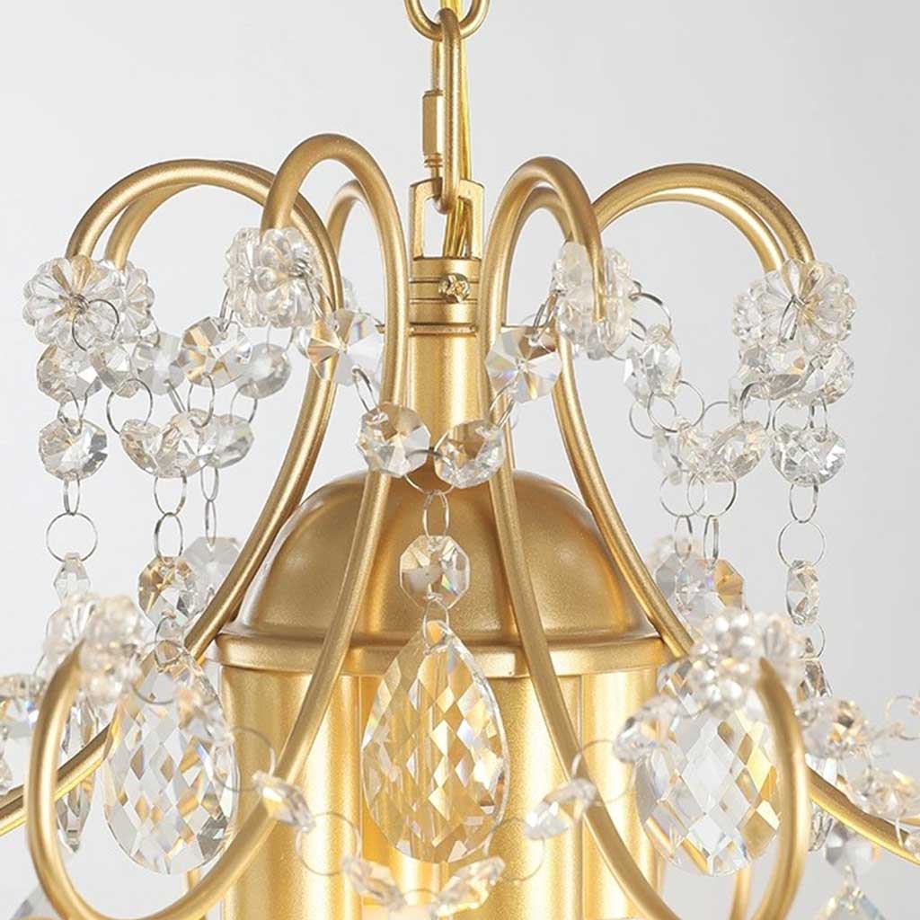 Pendant Chandelier Light French Unique Iron Crystal Drop, Gold