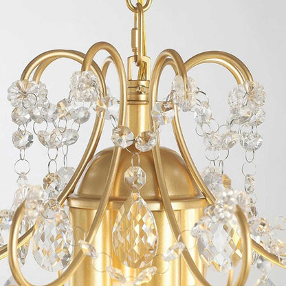 Pendant Chandelier Light French Unique Iron Crystal Drop, Gold