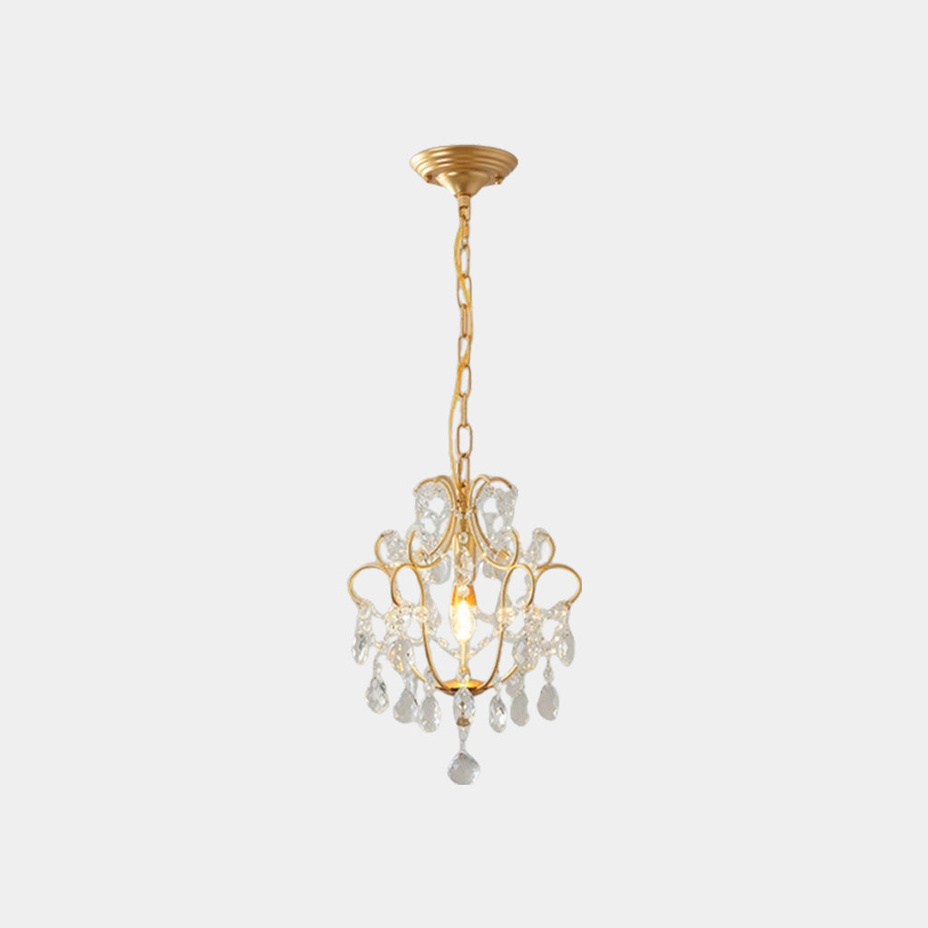Pendant Chandelier Light French Unique Iron Crystal Drop, Gold