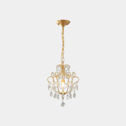 Pendant Chandelier Light French Unique Iron Crystal Drop, Gold