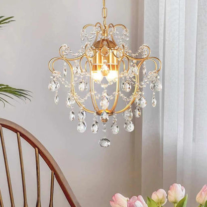 Pendant Chandelier Light French Unique Iron Crystal Drop, Gold