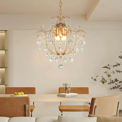 Pendant Chandelier Light French Unique Iron Crystal Drop, Gold