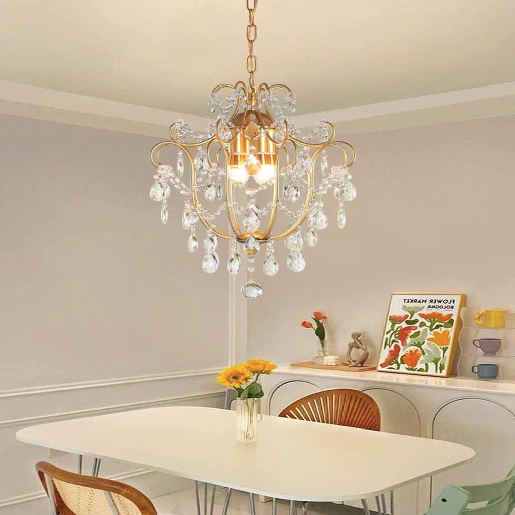 Pendant Chandelier Light French Unique Iron Crystal Drop, Gold