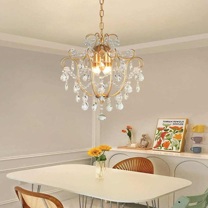 Pendant Chandelier Light French Unique Iron Crystal Drop, Gold