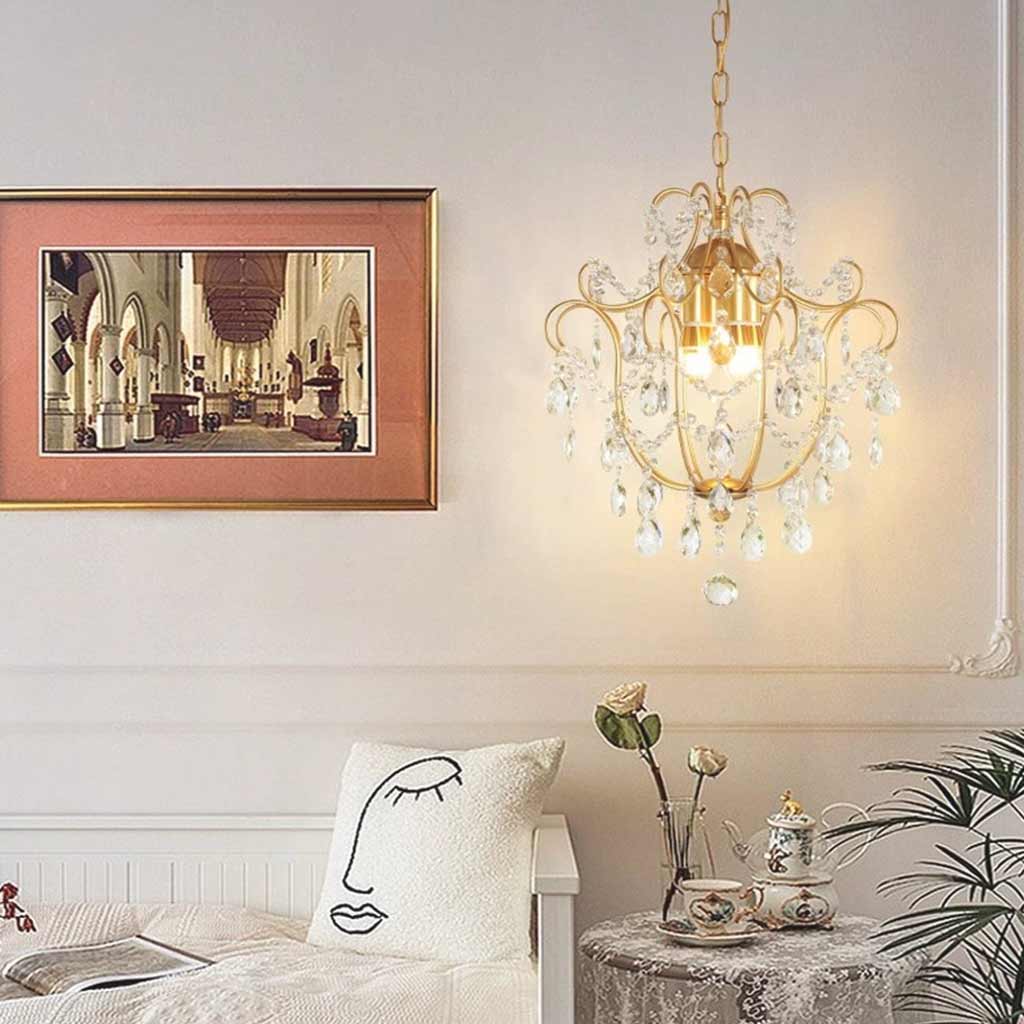 Pendant Chandelier Light French Unique Iron Crystal Drop, Gold