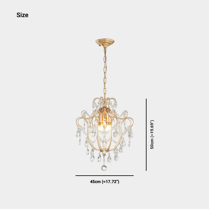 Pendant Chandelier Light French Unique Iron Crystal Drop, Gold