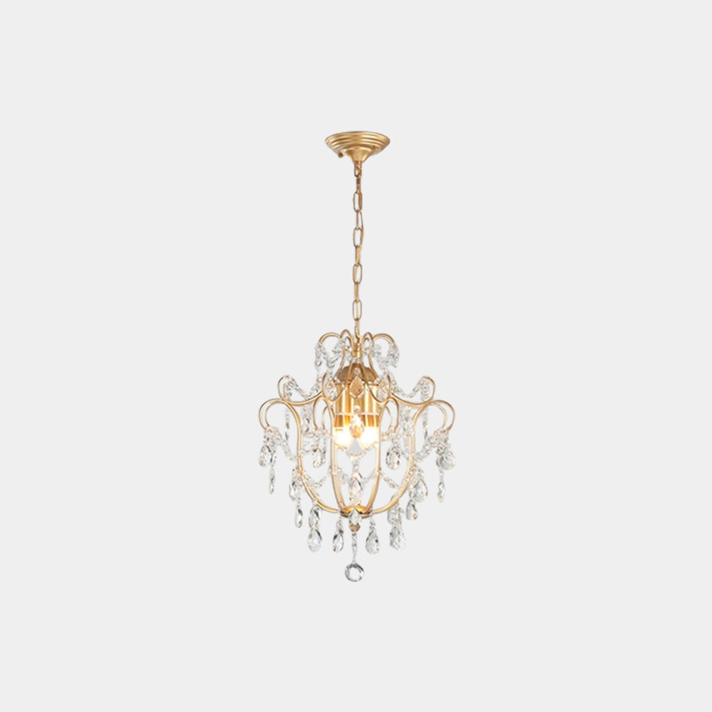 Pendant Chandelier Light French Unique Iron Crystal Drop, Gold