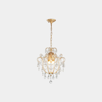 Pendant Chandelier Light French Unique Iron Crystal Drop, Gold