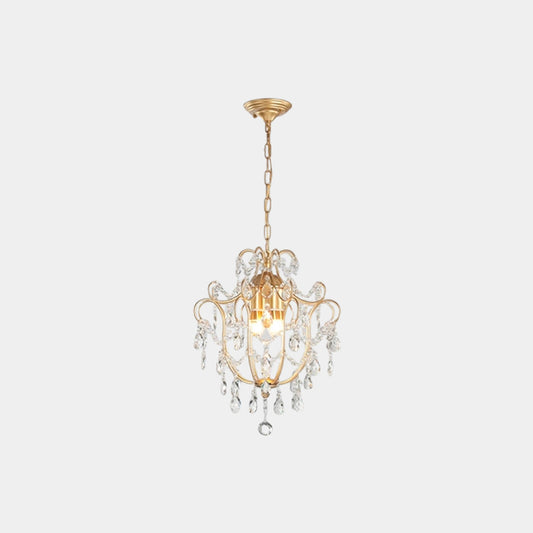 Pendant Chandelier Light French Unique Iron Crystal Drop, Gold