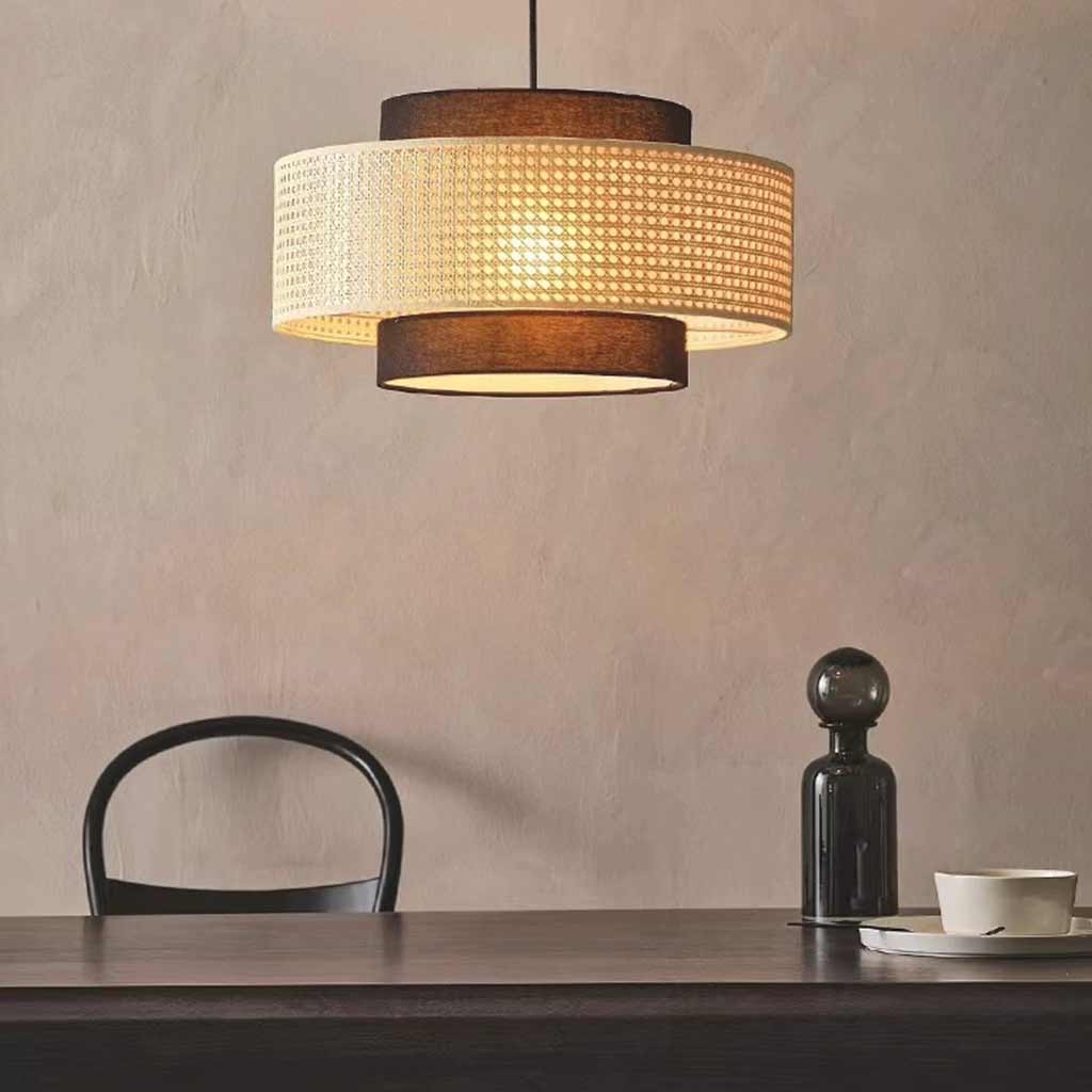 Pendant Light Japandi Retro Round Rattan Fabric Lantern
