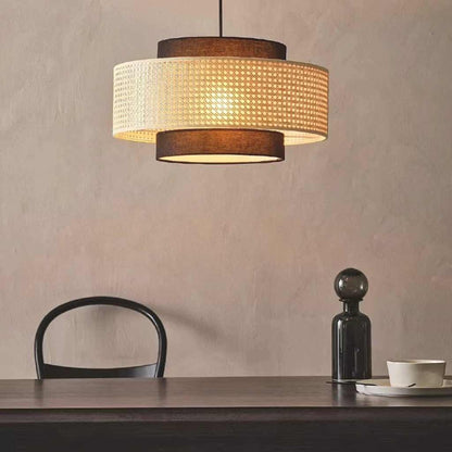 Pendant Light Japandi Retro Round Rattan Fabric Lantern