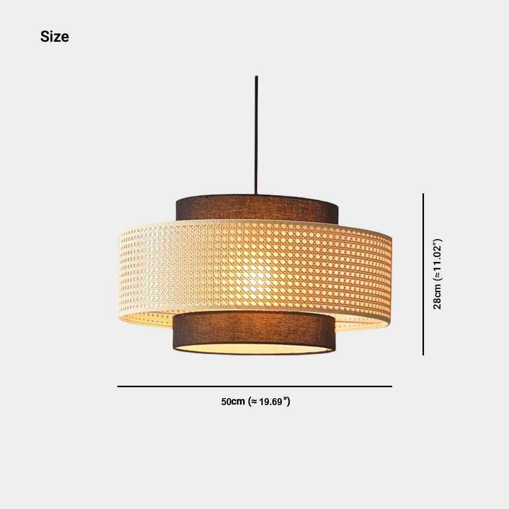 Pendant Light Japandi Retro Round Rattan Fabric Lantern