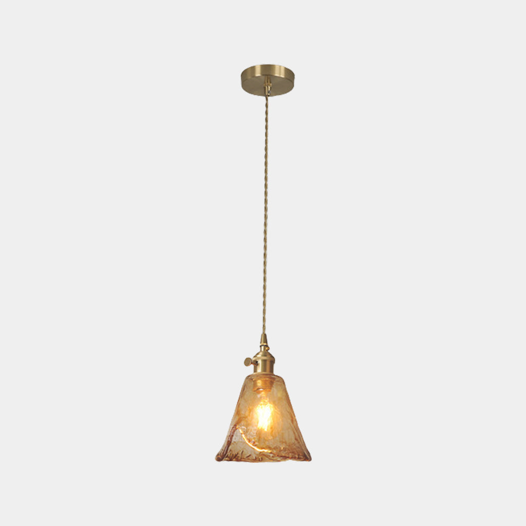 Hanging Pendant Light Vintage Brass Amber Glass