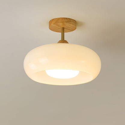 Charlotte Flush Mount Ceiling Light Glass Wood &Orange&White