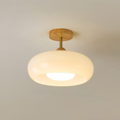 Charlotte Flush Mount Ceiling Light Glass Wood &Orange&White