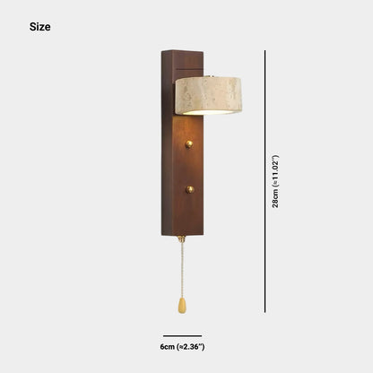 Rectangle Wood Travertine Wall Sconce Light with Pull Chain