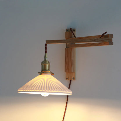 Muto Vintage Dome Ceramic/Wood Wall Lamp, Walnut/Wood/Clear