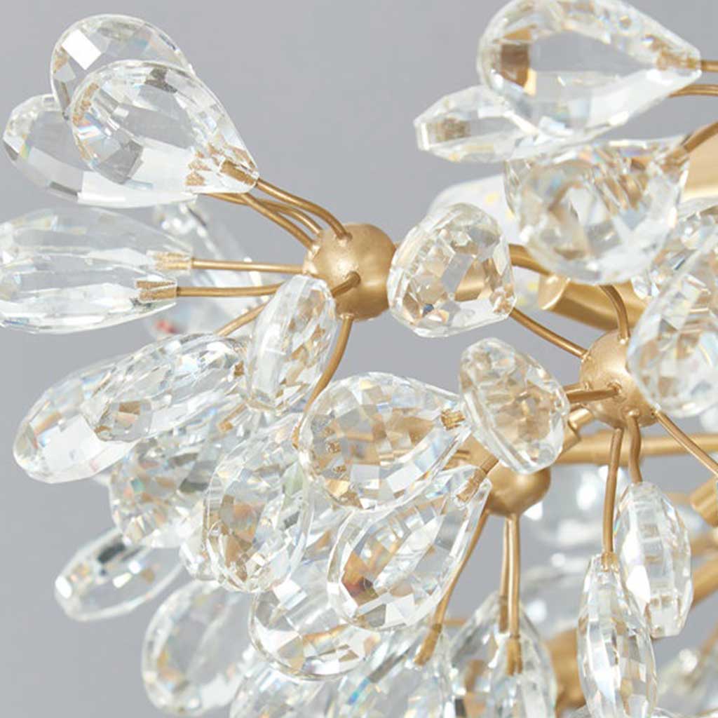 Semi-Flush Ceiling Light French Brass Crystal Flower, Gold