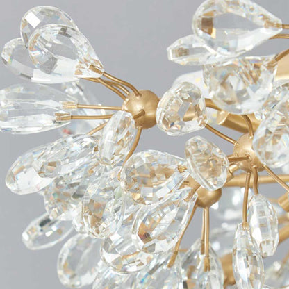 Semi-Flush Ceiling Light French Brass Crystal Flower, Gold