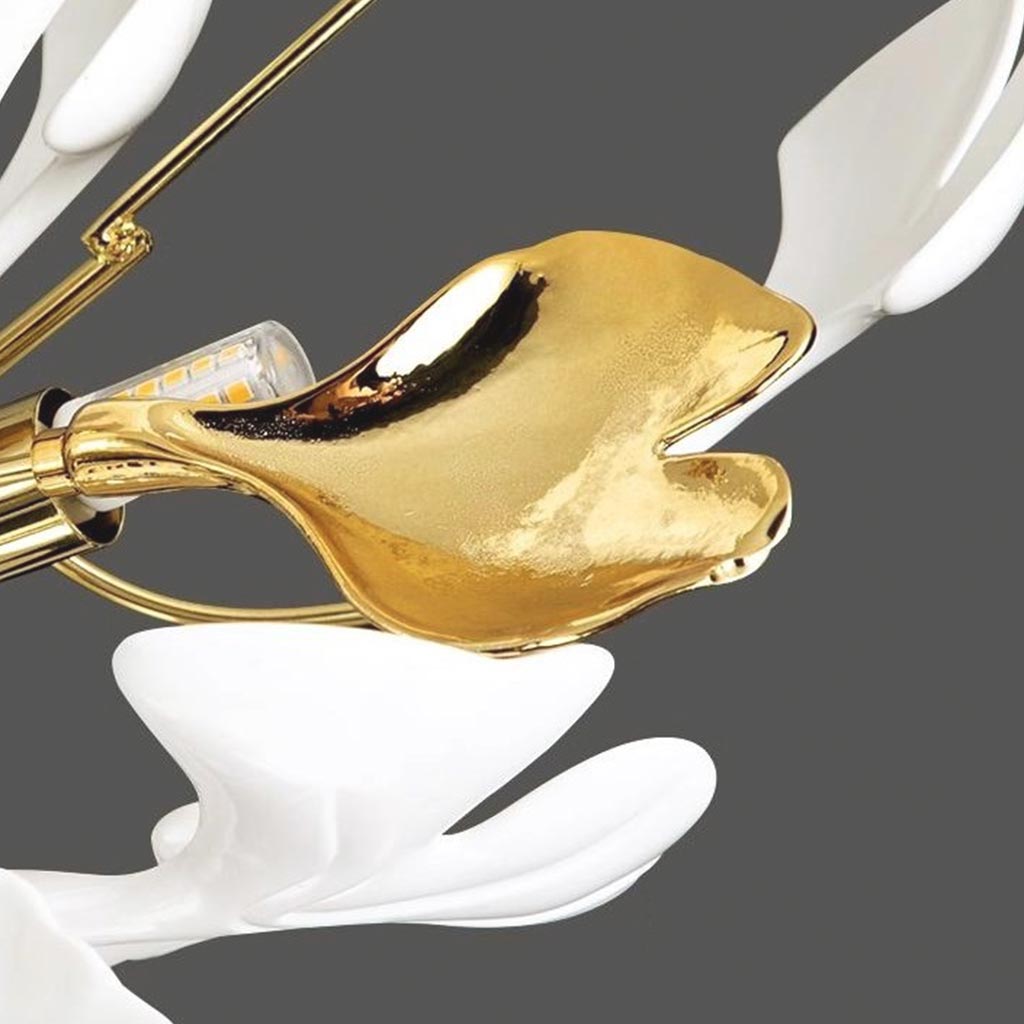 Semi-Flush Mount Ceiling Light Artistic Ginkgo Leaves, White & Gold