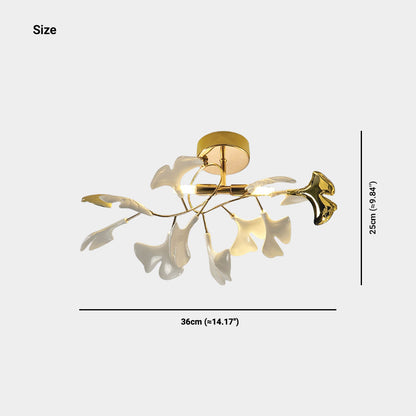 Semi-Flush Mount Ceiling Light Artistic Ginkgo Leaves, White & Gold
