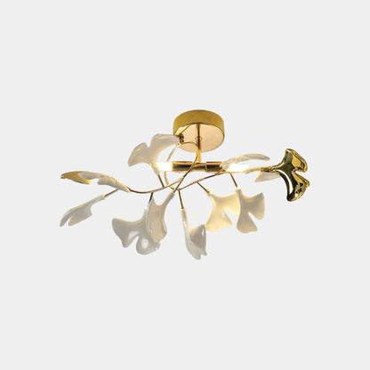Semi-Flush Mount Ceiling Light Artistic Ginkgo Leaves, White & Gold