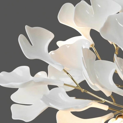 Semi-Flush Mount Ceiling Light Artistic Ginkgo Leaves, White & Gold