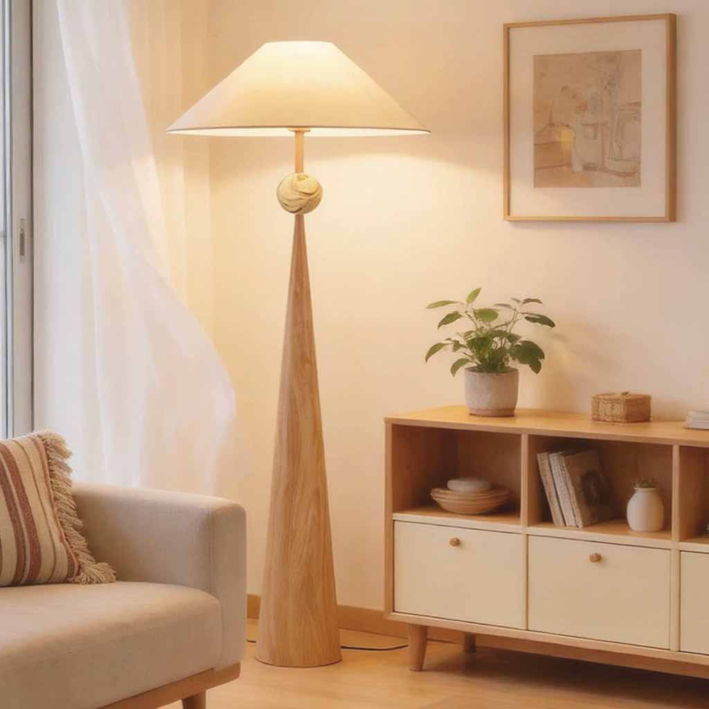 Tapered Floor Lamp Standing with Fabric Shade