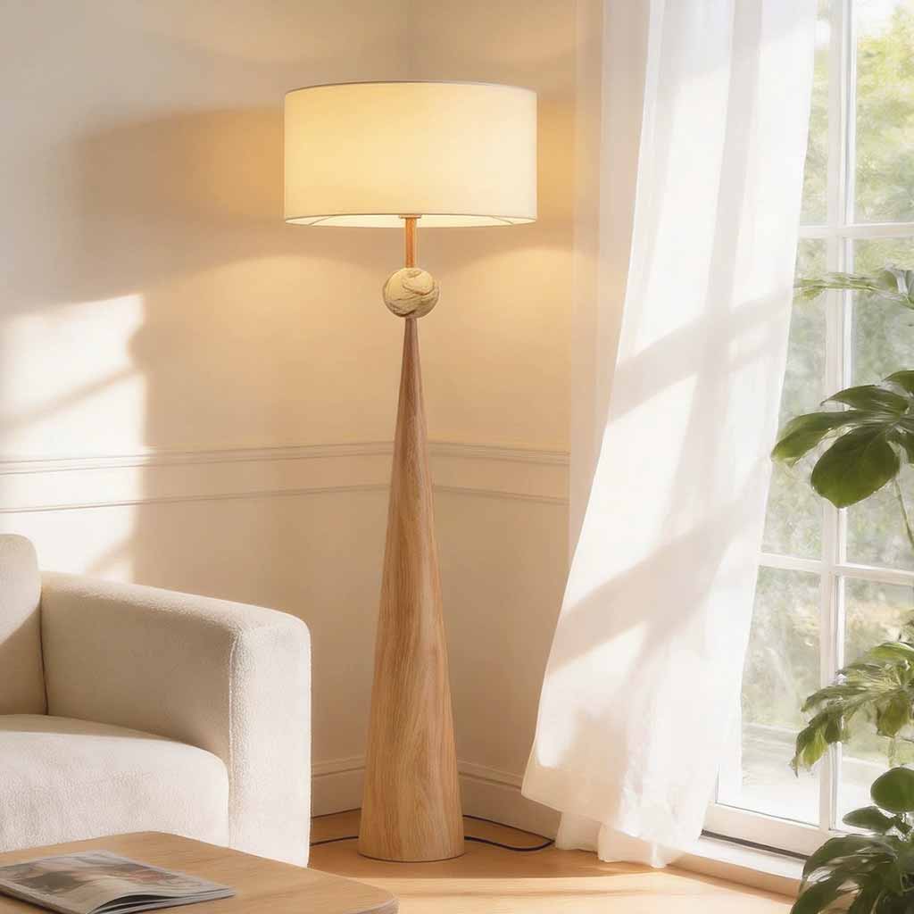 Tapered Floor Lamp Standing with Fabric Shade