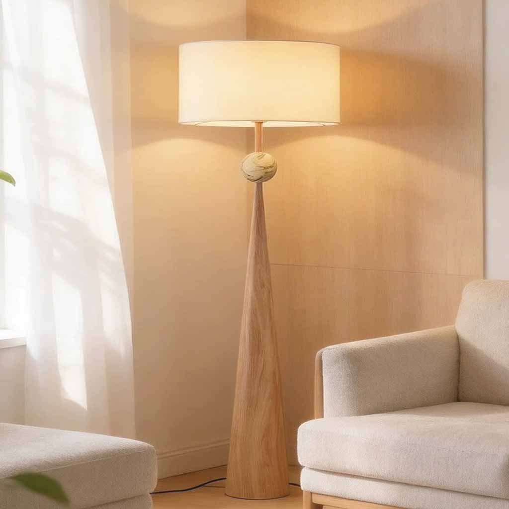Tapered Floor Lamp Standing with Fabric Shade