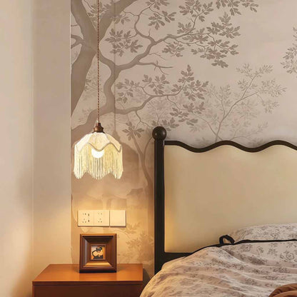 Tassel Pendant Light Scalloped Fabric Shade