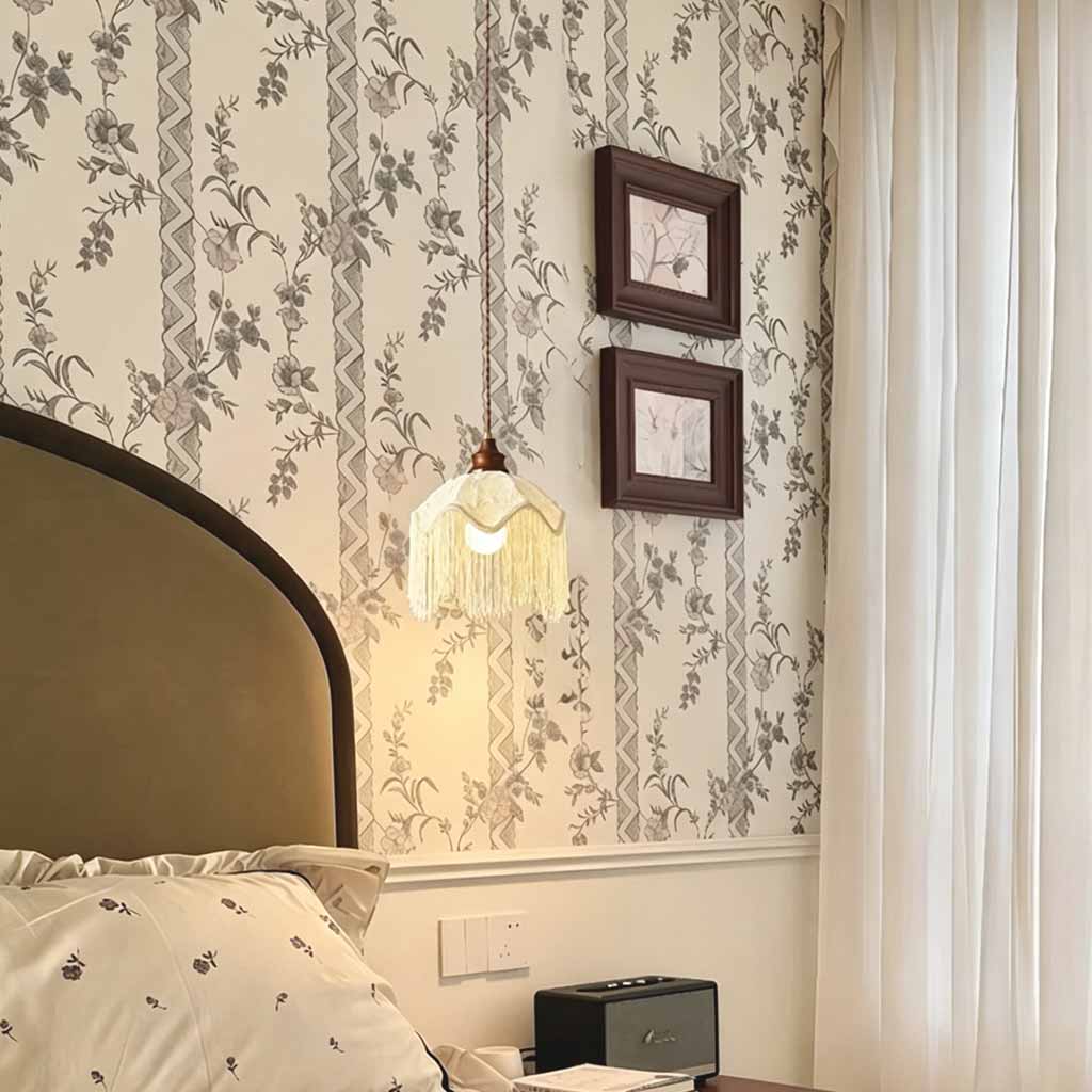 Tassel Pendant Light Scalloped Fabric Shade