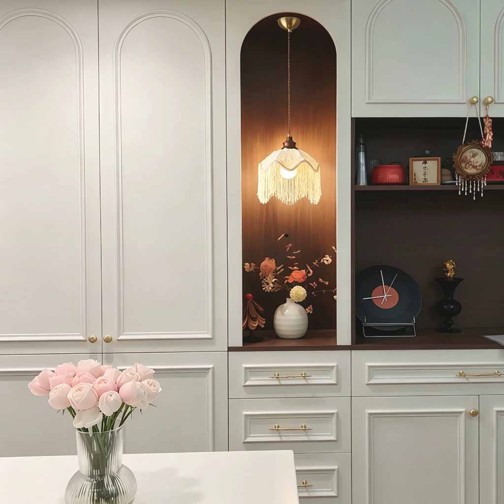 Tassel Pendant Light Scalloped Fabric Shade