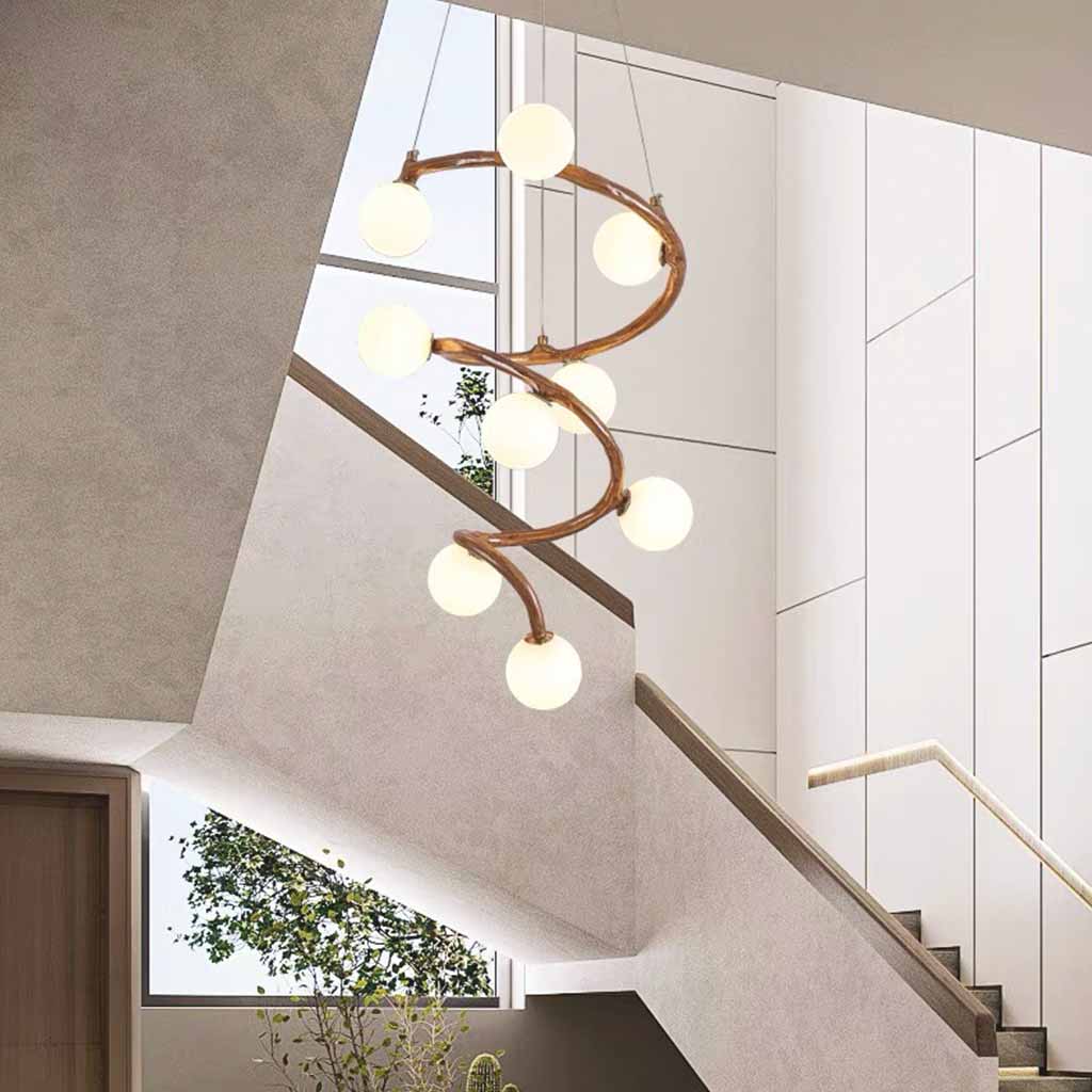 Tree Branch Spiral Chandelier Multi-Globe for High Ceiling