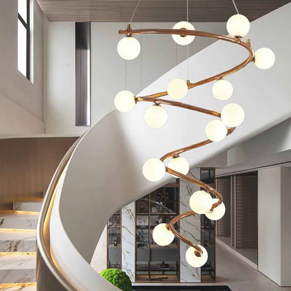 Tree Branch Spiral Chandelier Multi-Globe for High Ceiling