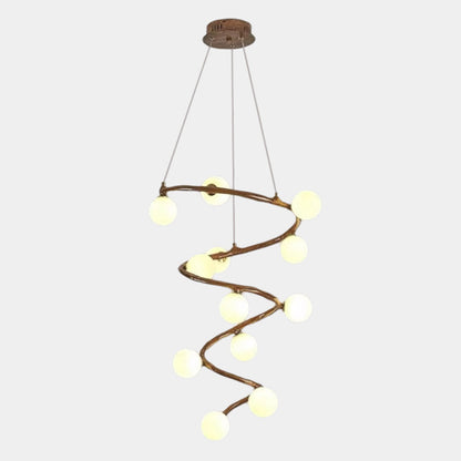 Tree Branch Spiral Chandelier Multi-Globe for High Ceiling