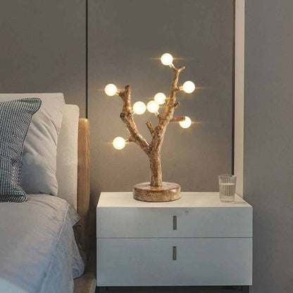 Tree Branch Table Lamp Glass Globe, Resin