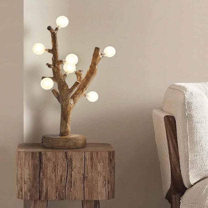 Tree Branch Table Lamp Glass Globe, Resin