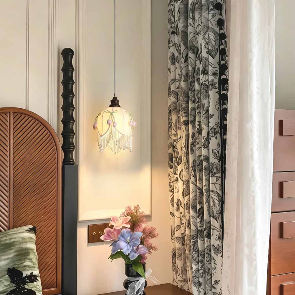 Tulip Pendant Light Fabric Flower with Tassel