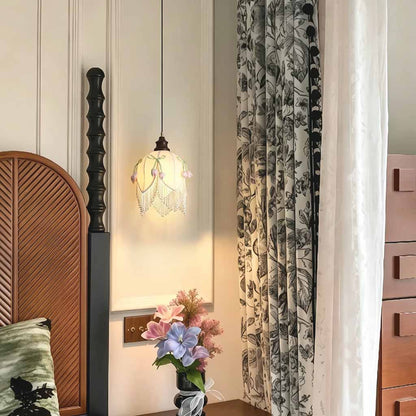 Tulip Pendant Light Fabric Flower with Tassel