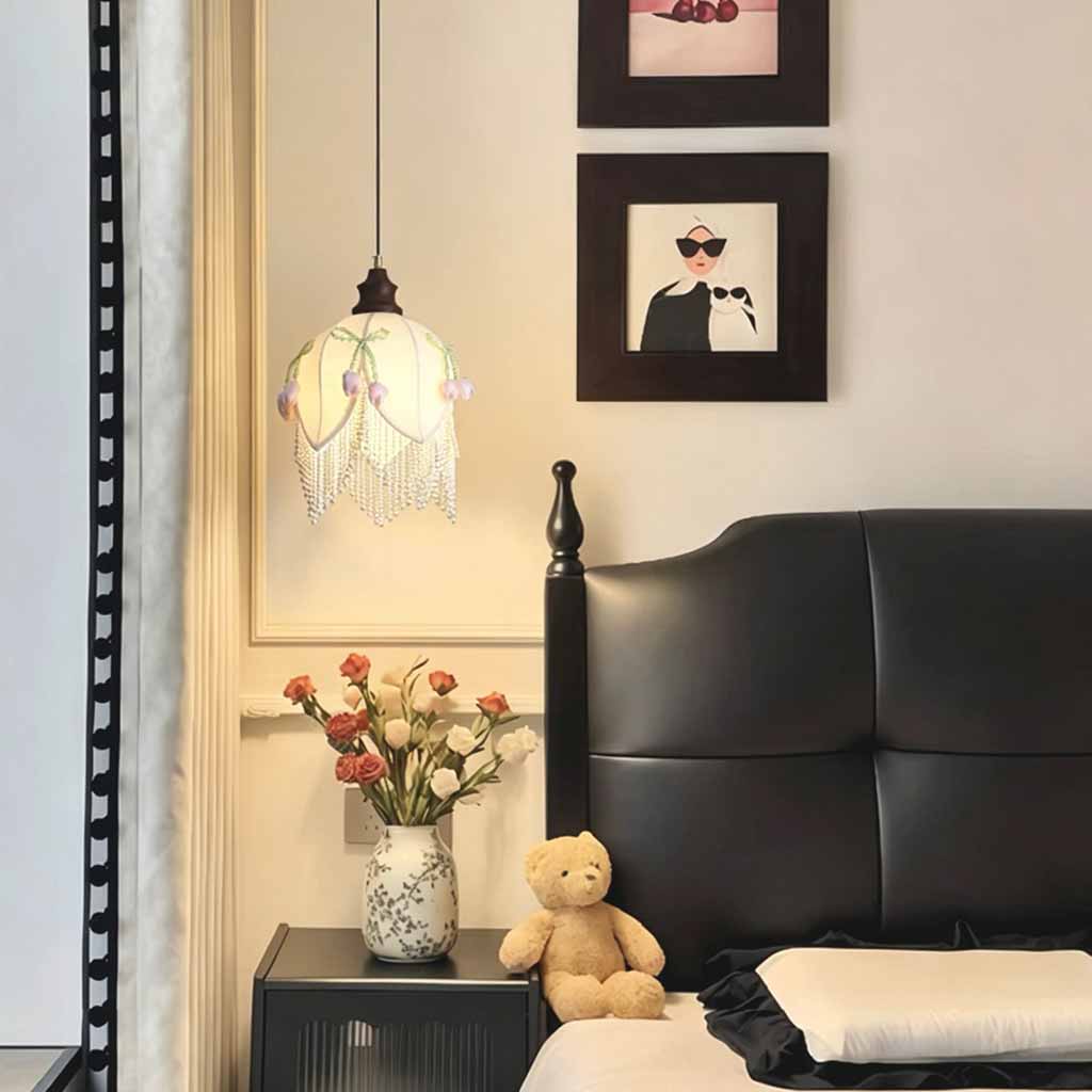 Tulip Pendant Light Fabric Flower with Tassel