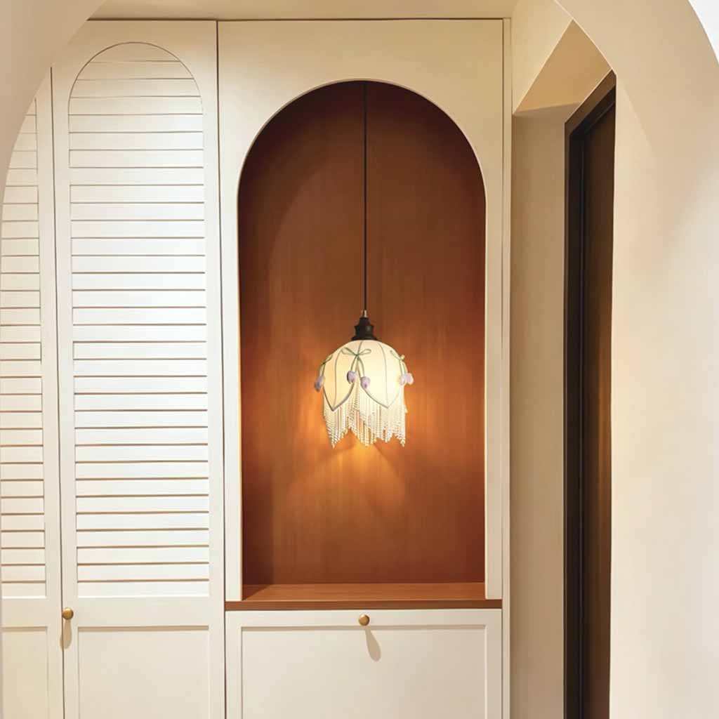 Tulip Pendant Light Fabric Flower with Tassel