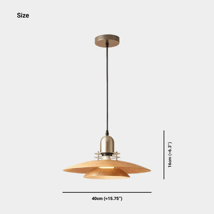 UFO Flying Saucer Pendant Light Wood Grain Iron