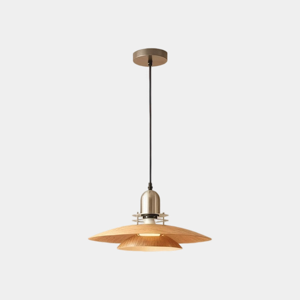 UFO Flying Saucer Pendant Light Wood Grain Iron