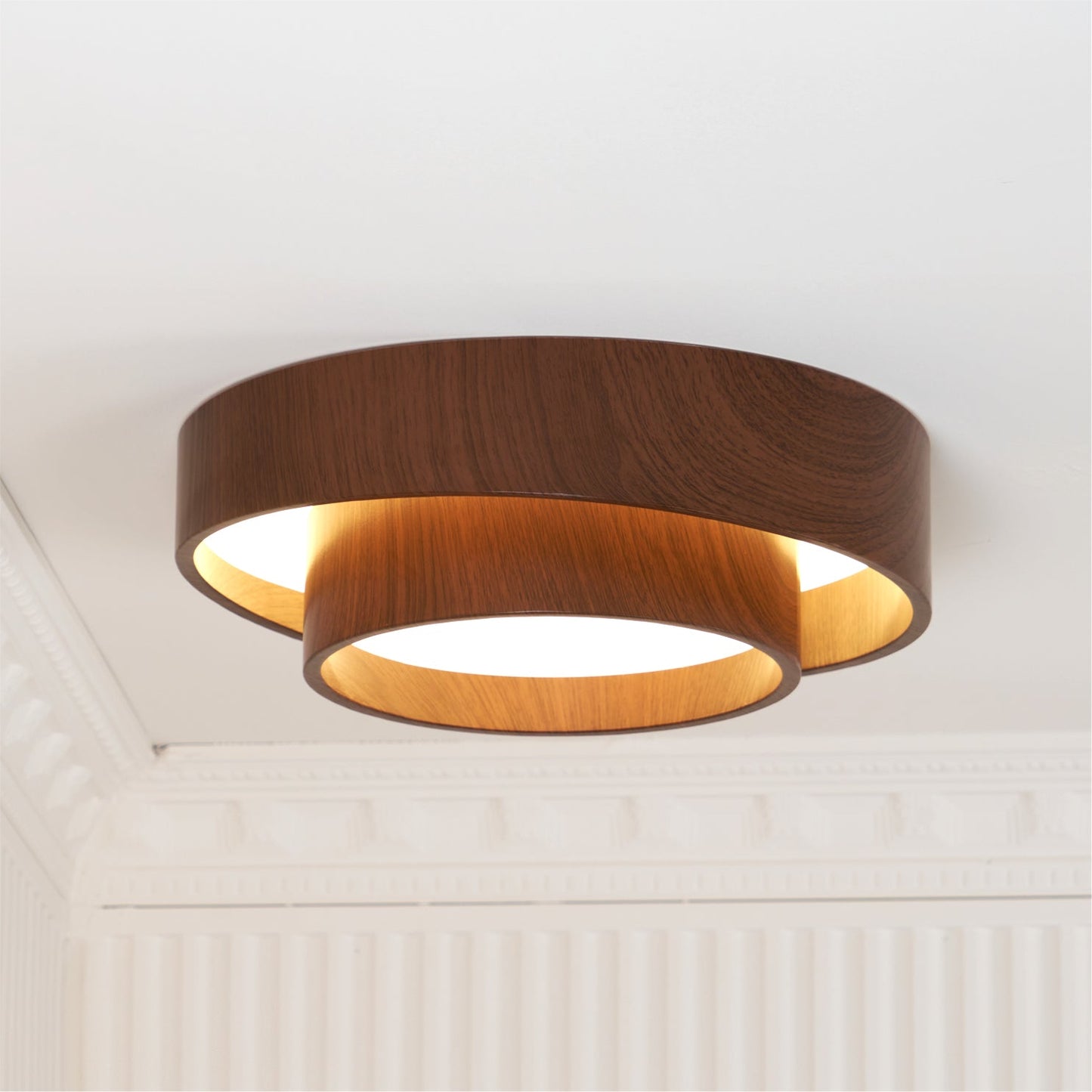 Wavin Ceiling Light Double - Ring Walnut Color